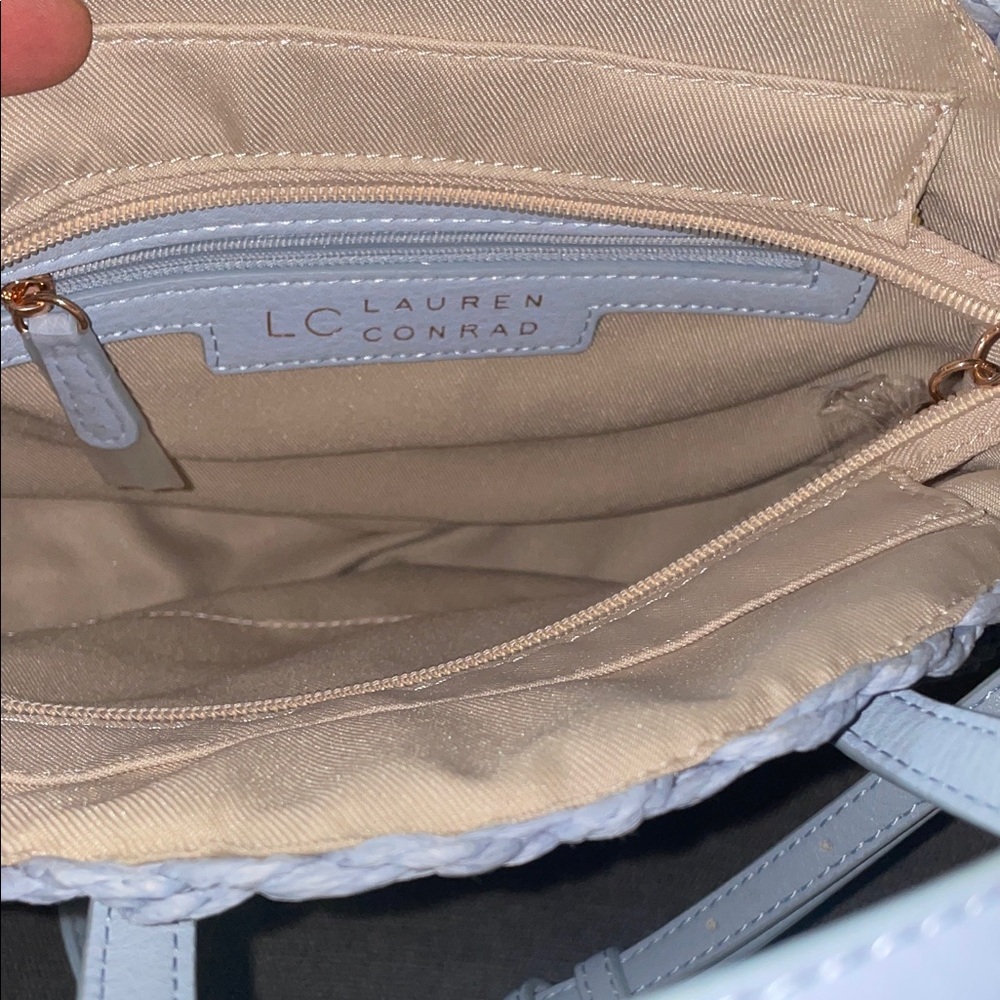 LC Lauren Conrad Light Blue Woven Crossbody Bag with wallet - Picture 3 of 6